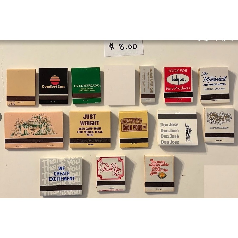Vintage Matchbook Lot 13pc Restaurant Military Hotel Car Dealership Ephemera